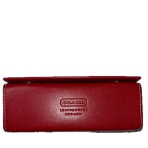 Coach Hardshell Button Snap Leather Eyeglass Case, Red *Glasses NOT included